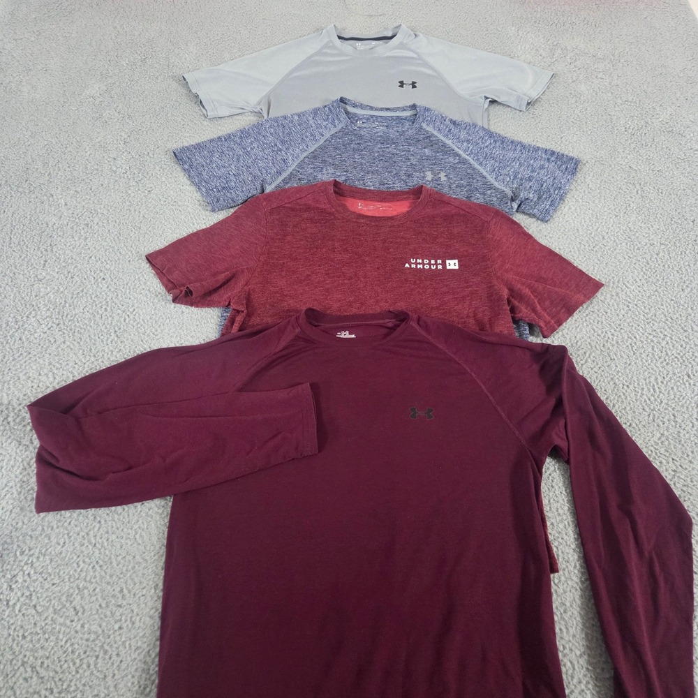 LOT OF 4 Under Armour Shirt Mens S Grey Burgundy HeatGear Athletic Performance‎